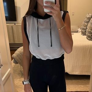 Blanc Noir Mesh Sleeveless Hoodie Black & White